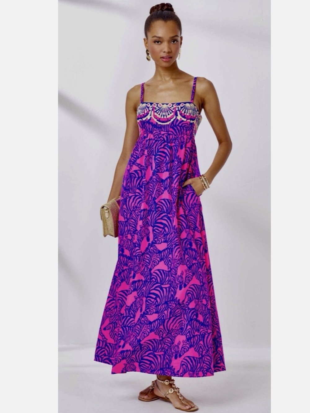Lilly Pulitzer Bernadetta Maxi Dress Passion Fruit Pink Wild Nights Size 16